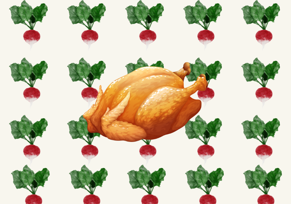 One-pan Oven Roasted Whole Chicken with Roasted Radishes Dinner Recipe image